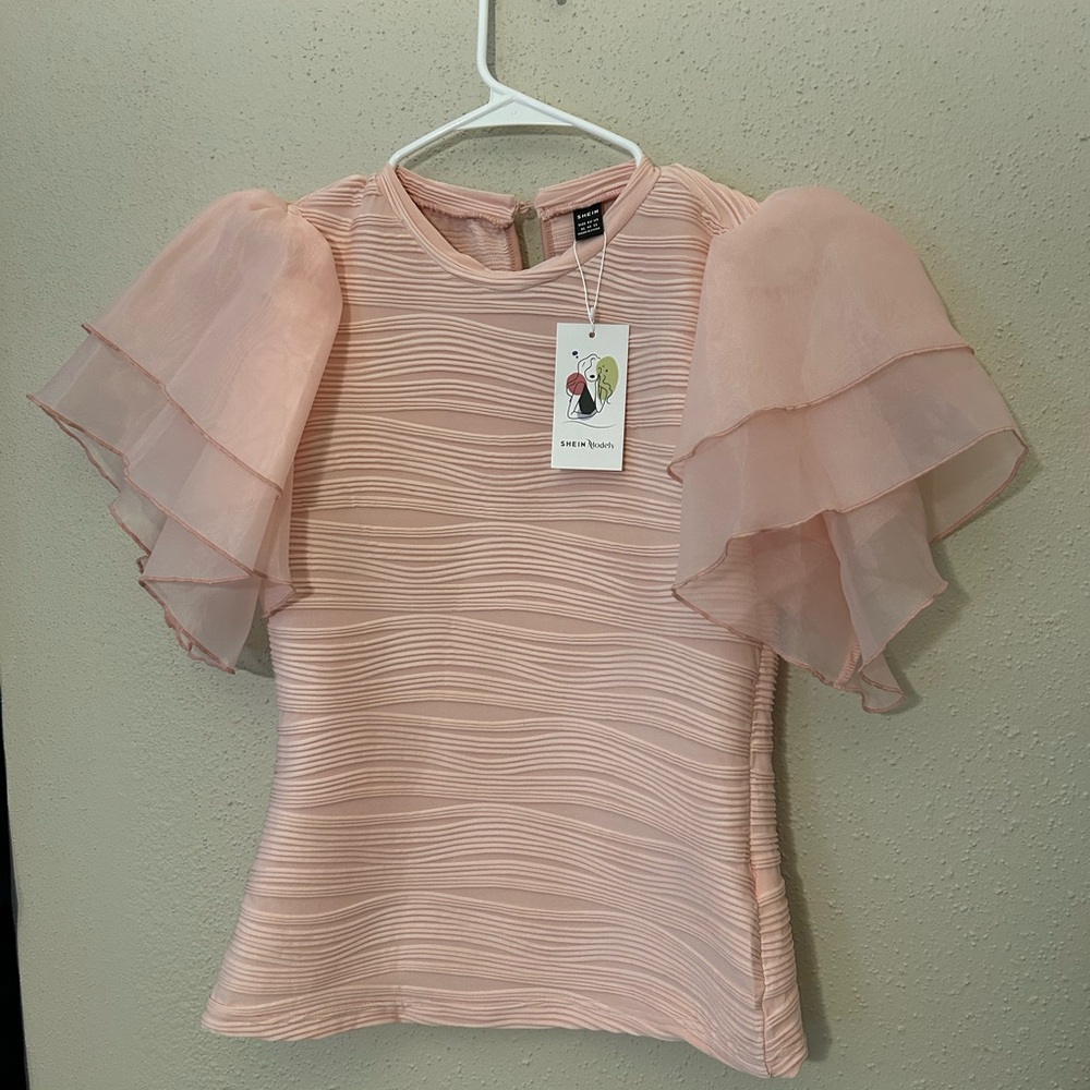 SHEIN Pink Ruffled Short Sleeve Blouse